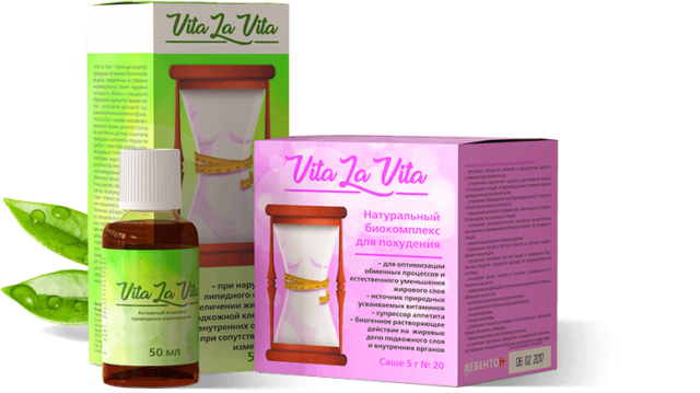 Vita La Vita представляет собой комплекс для похудения, включающий концентрированные капли и порошок 