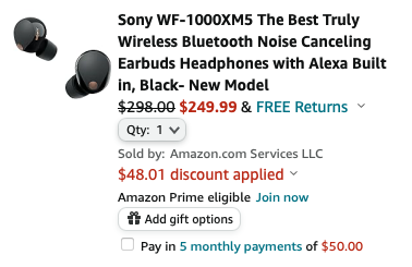  Sony WF-1000XM5 с ANC и Dynamic Driver X продают на Amazon со скидкой $48 