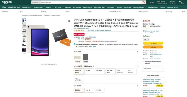  Samsung Galaxy Tab S9 c накопителем на 256 ГБ можно купить на распродаже Black Friday со скидкой $220 