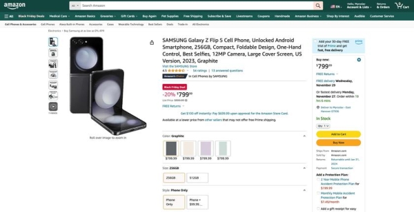  Предложение дня: Samsung Galaxy Flip 5 на распродаже Amazon Black Friday со скидкой $220 