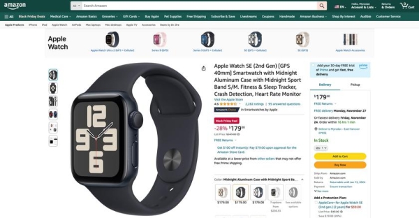  Black Friday на Amazon: Apple Watch SE 2-го поколения со скидкой $70 