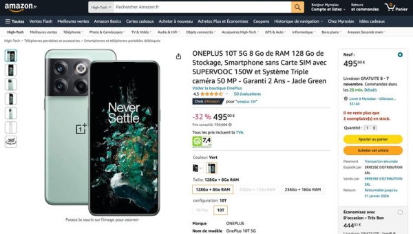  OnePlus 10T доступен на Amazon со скидкой 234 евро 