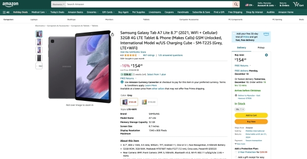 Samsung Galaxy Tab A7 Lite c LTE можно купить на Amazon со скидкой $30