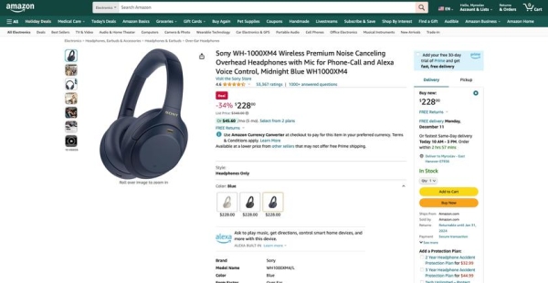  Предложение дня: Sony WH-1000XM4 на Amazon со скидкой $120 